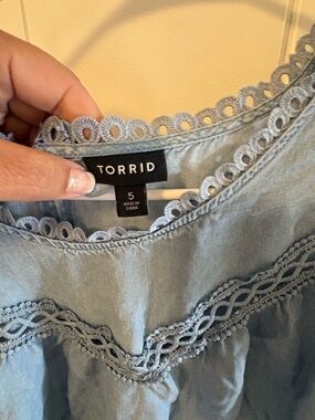 torrid Light Blue Lace-Trim Chambray Blouse
